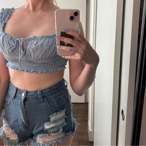 Princess Polly Blue Ruched Sleeveless Crop Top